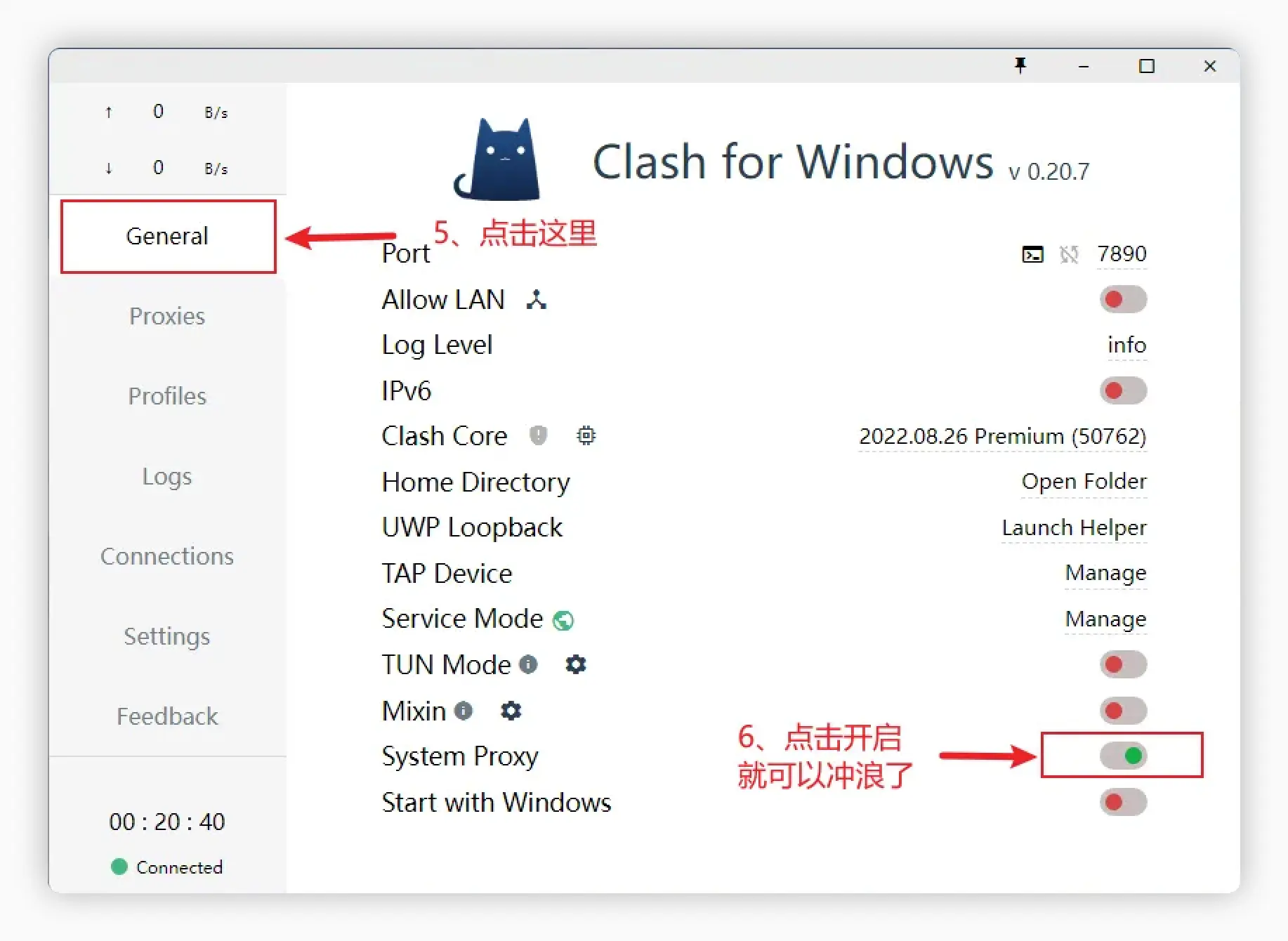 Clash for Windows System Proxy Toggle - CFW General Settings Page