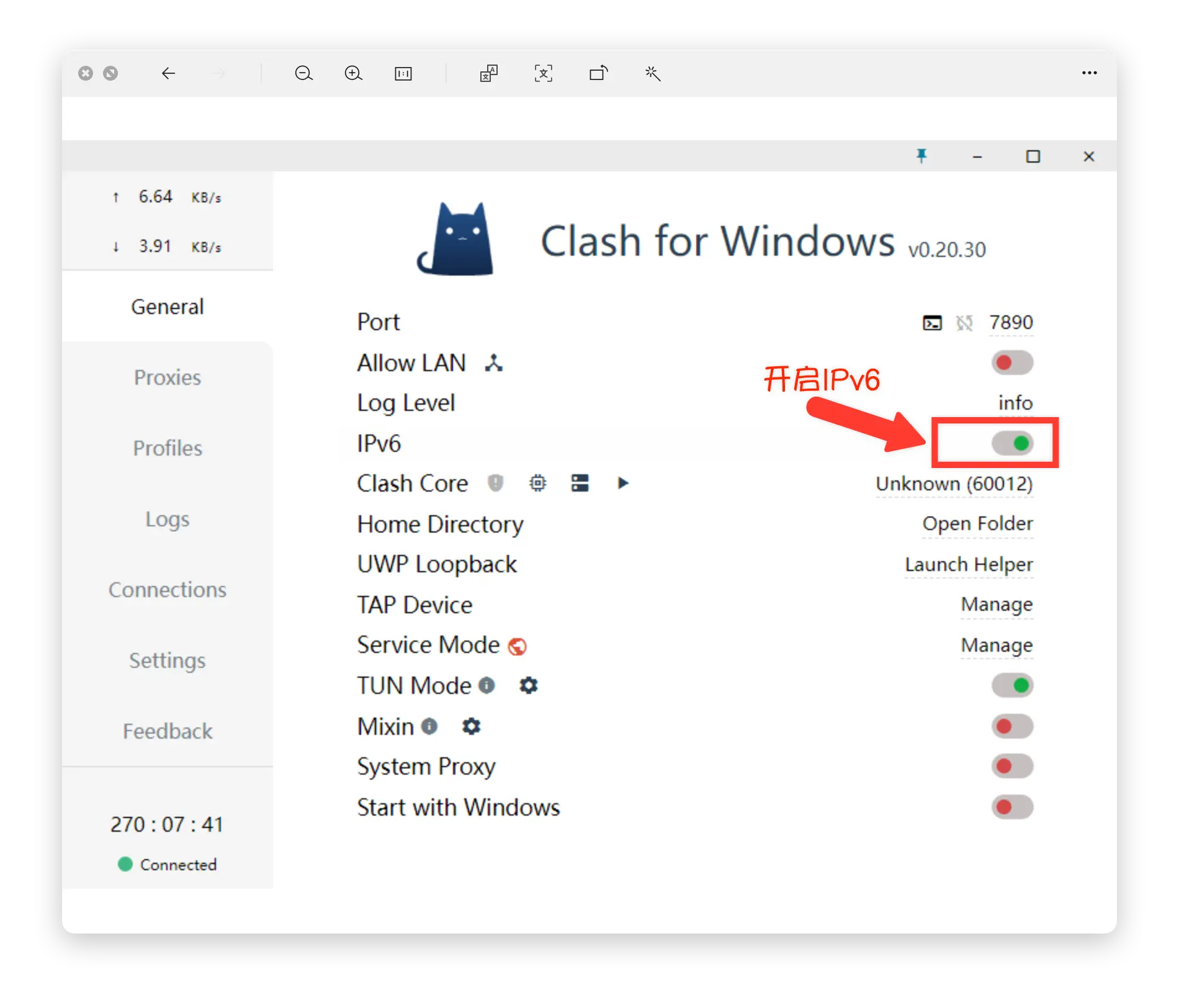 Clash for Windows IPv6 Settings - CFW IPv6 Toggle Configuration Interface